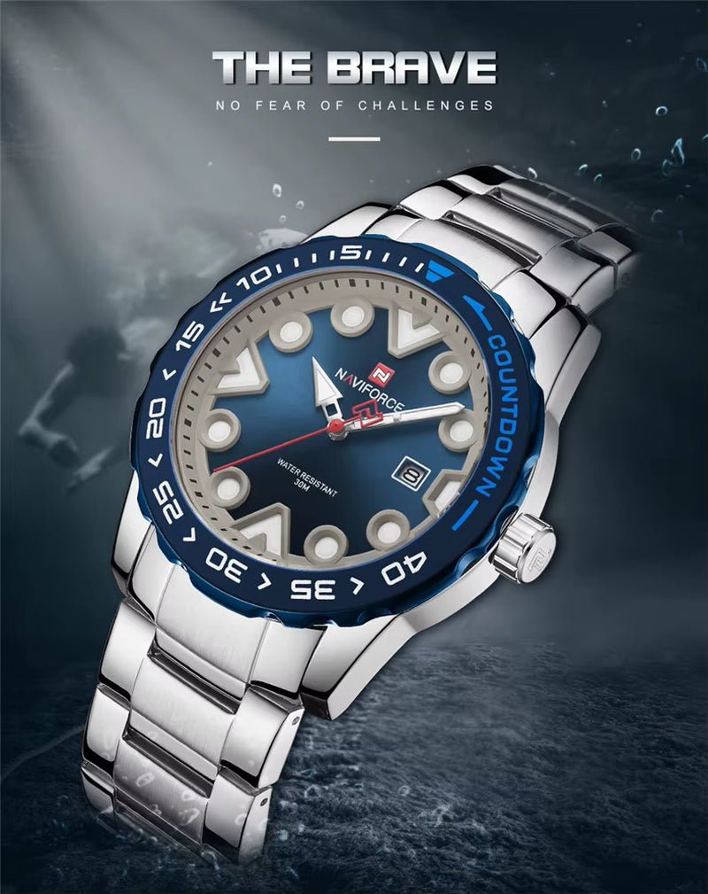 Preferred NF9178 Rotating Bezel Butterfly Double - Sided Buckle 44.5Mm Luminous Scale Steel Band Quartz Watch for Men - MCROONS.COM