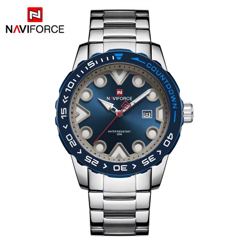 Preferred NF9178 Rotating Bezel Butterfly Double - Sided Buckle 44.5Mm Luminous Scale Steel Band Quartz Watch for Men - MCROONS.COM