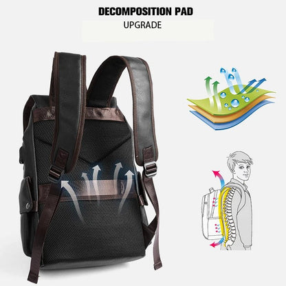 PU Leather Backpack Outdoor School College Bag for Men Laptop Leather Backpack - MCROONS.COM