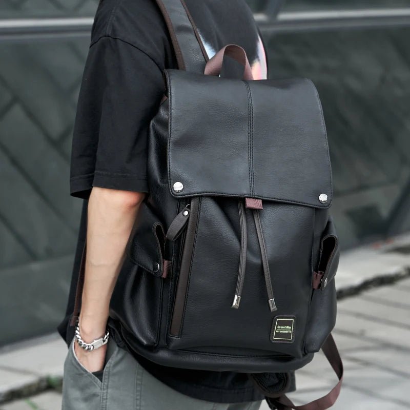 PU Leather Backpack Outdoor School College Bag for Men Laptop Leather Backpack - MCROONS.COM