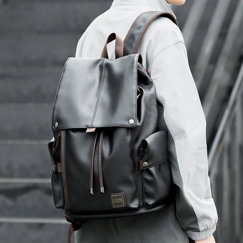PU Leather Backpack Outdoor School College Bag for Men Laptop Leather Backpack - MCROONS.COM