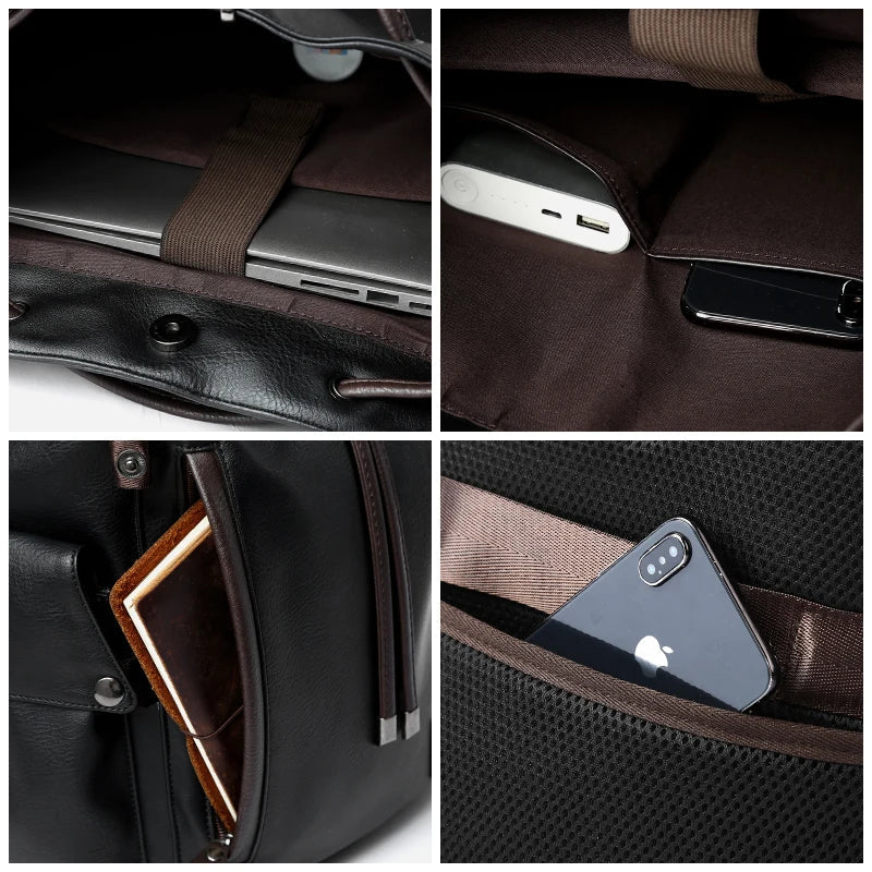 PU Leather Backpack Outdoor School College Bag for Men Laptop Leather Backpack - MCROONS.COM