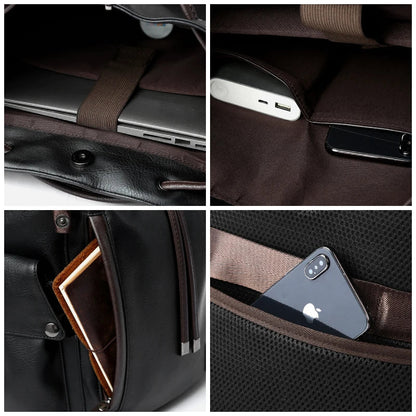 PU Leather Backpack Outdoor School College Bag for Men Laptop Leather Backpack - MCROONS.COM