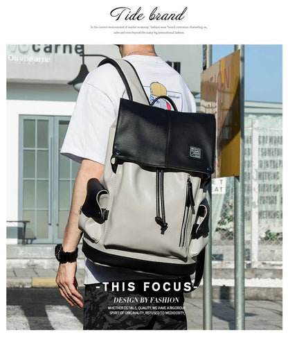 Pu Leather Laptop Backpack College School Bags Travel Backpack for Men Leather Backpack - MCROONS.COM