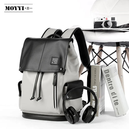 Pu Leather Laptop Backpack College School Bags Travel Backpack for Men Leather Backpack - MCROONS.COM