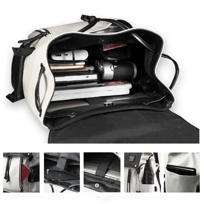 Pu Leather Laptop Backpack College School Bags Travel Backpack for Men Leather Backpack - MCROONS.COM