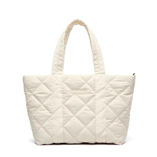 Quilted Women Cotton Padded Puffer Bag Tote Bag with Zipper Shoulder Bag Oxford Casual Large Purse or Women Handbag for Work - MCROONS.COM