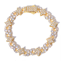 Silver Bracelet Spring Lock Clasp Iced Out VVS Moissanite Four Pointed Star Infinite Design Hip Hop Fine Jewelry