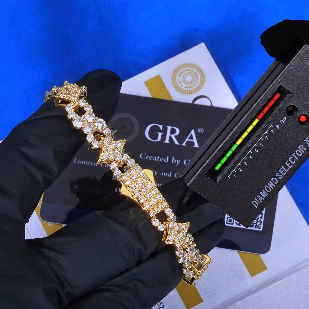 Silver Bracelet Spring Lock Clasp Iced Out VVS Moissanite Four Pointed Star Infinite Design Hip Hop Fine Jewelry - MCROONS.COM