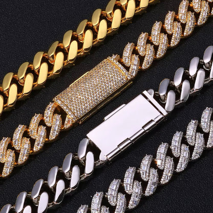 Silver Cuban Chain Iced Out Flip Buckle VVS Moissanite Baguette Mixed Inlay Cuban Necklace Hip Hop Jewelry - MCROONS.COM