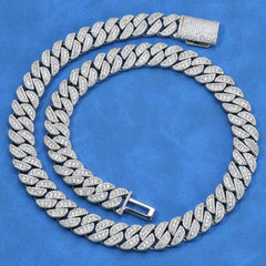 Silver Plated VVS Moissanite 14Mm Miami Cuban Link Necklace Iced Out Luxury Hip Hop Fine Jewelry