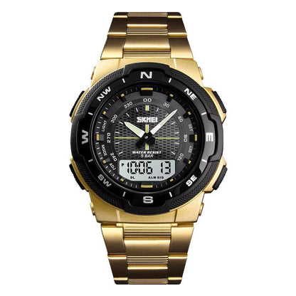 Skmei Hot Rose Gold Grid Texture Dual Time Display Week 12/24 Hour Digital Watch Men Outdoor Sports - MCROONS.COM