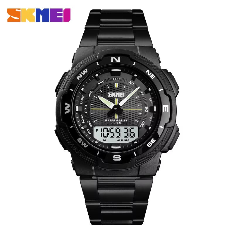 Skmei Hot Rose Gold Grid Texture Dual Time Display Week 12/24 Hour Digital Watch Men Outdoor Sports - MCROONS.COM