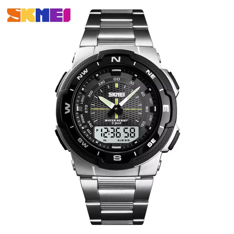 Skmei Hot Rose Gold Grid Texture Dual Time Display Week 12/24 Hour Digital Watch Men Outdoor Sports - MCROONS.COM