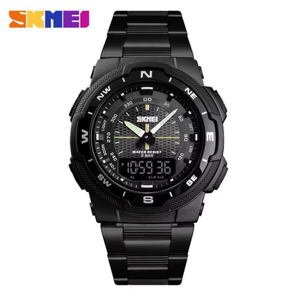 Skmei Hot Rose Gold Grid Texture Dual Time Display Week 12/24 Hour Digital Watch Men Outdoor Sports - MCROONS.COM