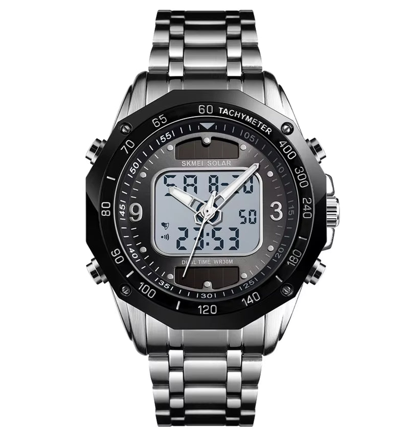 Skmei Wholesale Solar Watches Men Analog Digital Stainless Steel Wristwatches 1493 - MCROONS.COM