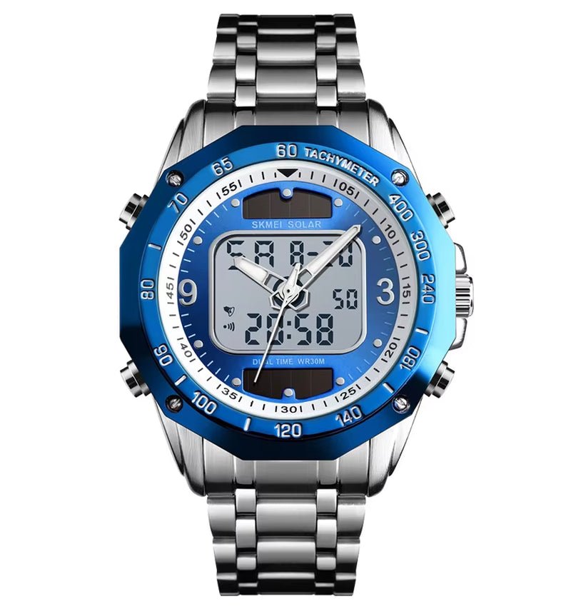 Skmei Wholesale Solar Watches Men Analog Digital Stainless Steel Wristwatches 1493 - MCROONS.COM