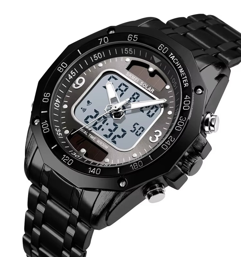 Skmei Wholesale Solar Watches Men Analog Digital Stainless Steel Wristwatches 1493 - MCROONS.COM