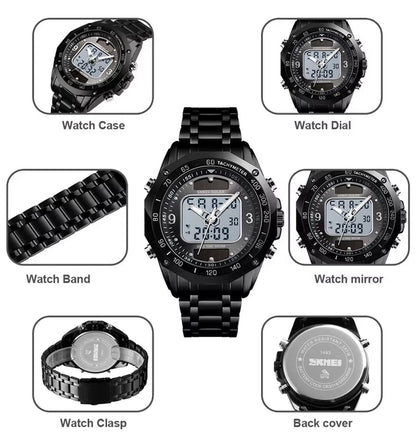 Skmei Wholesale Solar Watches Men Analog Digital Stainless Steel Wristwatches 1493 - MCROONS.COM