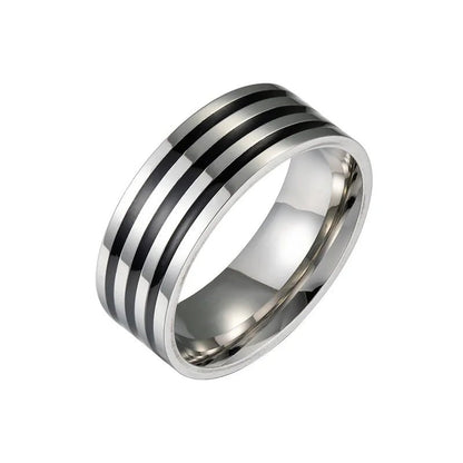 Stainless Steel 8Mm Wide Black Enamel Lines Men'S Ring Simple Fashion Gold Plated Color Ring Customized Man Jewelry Rings - MCROONS.COM