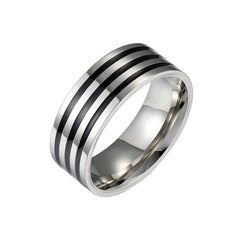 Stainless Steel 8Mm Wide Black Enamel Lines Men'S Ring Simple Fashion Gold Plated Color Ring Customized Man Jewelry Rings