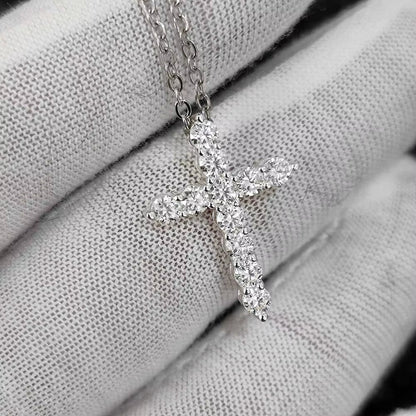 Sterling Silver Jesus Cross Pendant Iced Out Moissanite Christian Religious Jewelry White Gold Plated Gift for Women - MCROONS.COM