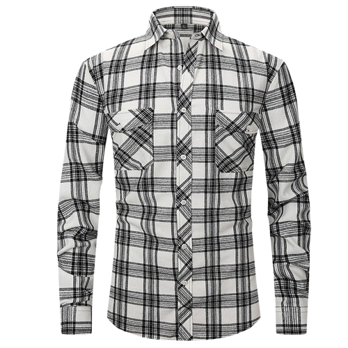 Men's High-End Vintage Style Plaid Flannel Shirt Long Sleeved Double Pocket Fashionable Print Cotton Casual Shirt Anti-Wrinkle