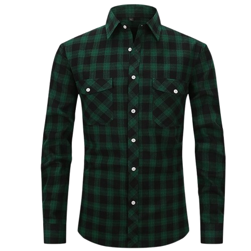 Men's High-End Vintage Style Plaid Flannel Shirt Long Sleeved Double Pocket Fashionable Print Cotton Casual Shirt Anti-Wrinkle