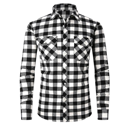Men's High-End Vintage Style Plaid Flannel Shirt Long Sleeved Double Pocket Fashionable Print Cotton Casual Shirt Anti-Wrinkle