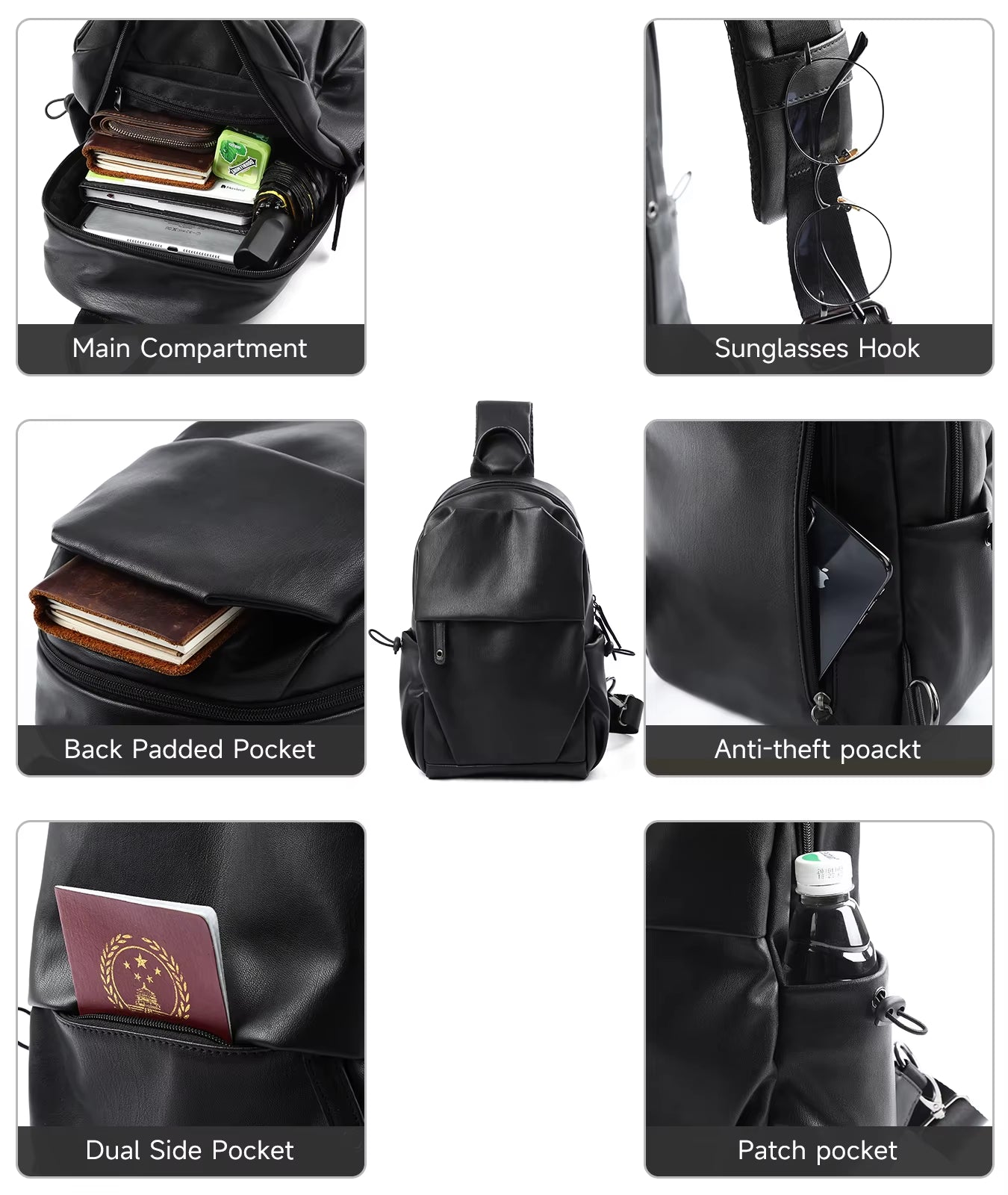 Waterproof anti Theft PU Leather Chest Bags for Men Crossbody Sling Bags - MCROONS.COM