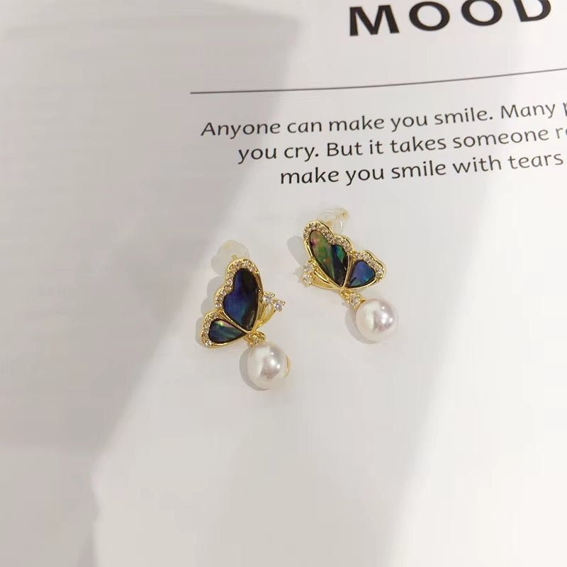 Wholesale Abalone Shell Butterfly 5A Grade Natural Freshwater Pearl Stud Earrings for Women High Quality Jewelry - MCROONS.COM