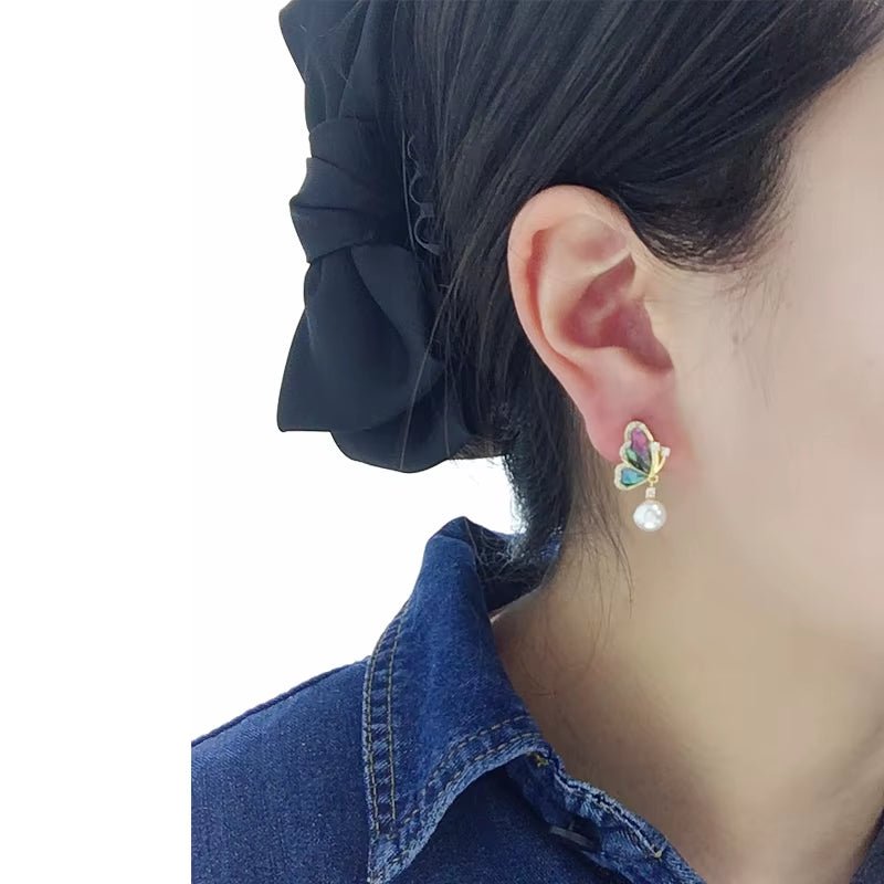 Wholesale Abalone Shell Butterfly 5A Grade Natural Freshwater Pearl Stud Earrings for Women High Quality Jewelry - MCROONS.COM