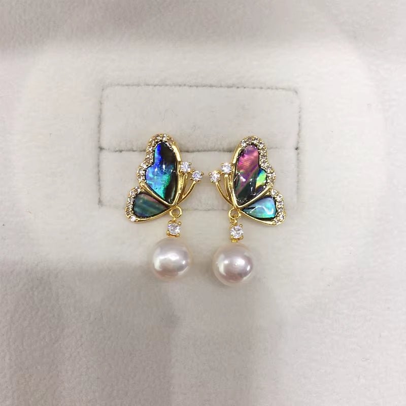 Wholesale Abalone Shell Butterfly 5A Grade Natural Freshwater Pearl Stud Earrings for Women High Quality Jewelry - MCROONS.COM