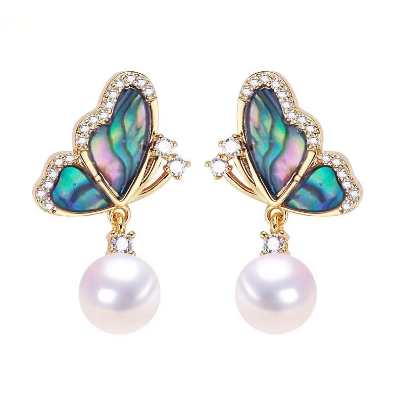 Wholesale Abalone Shell Butterfly 5A Grade Natural Freshwater Pearl Stud Earrings for Women High Quality Jewelry - MCROONS.COM