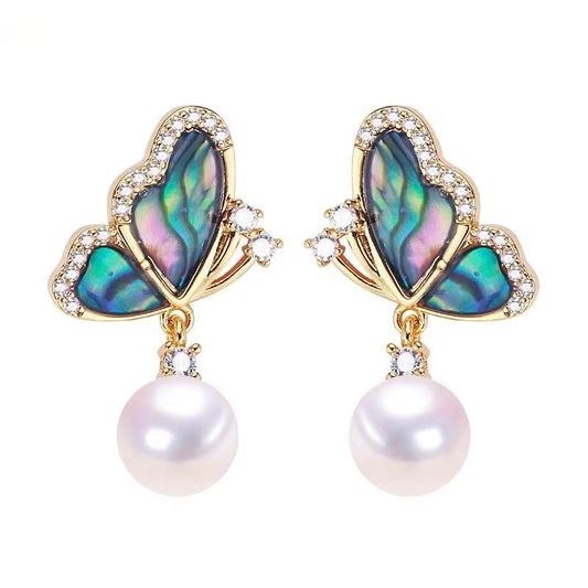 Wholesale Abalone Shell Butterfly 5A Grade Natural Freshwater Pearl Stud Earrings for Women High Quality Jewelry - MCROONS.COM