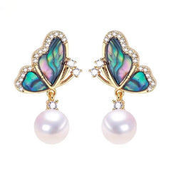 Wholesale Abalone Shell Butterfly 5A Grade Natural Freshwater Pearl Stud Earrings for Women High Quality Jewelry