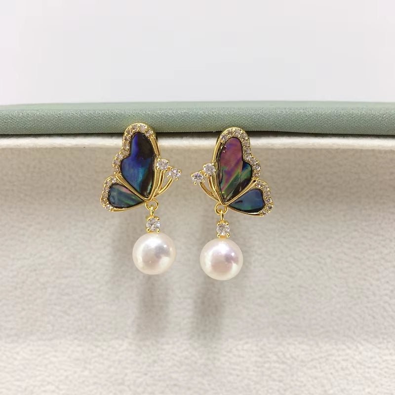 Wholesale Abalone Shell Butterfly 5A Grade Natural Freshwater Pearl Stud Earrings for Women High Quality Jewelry - MCROONS.COM