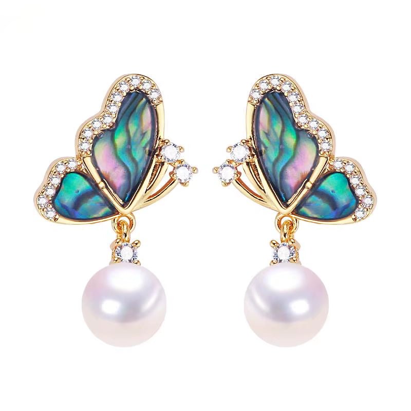 Wholesale Abalone Shell Butterfly 5A Grade Natural Freshwater Pearl Stud Earrings for Women High Quality Jewelry - MCROONS.COM