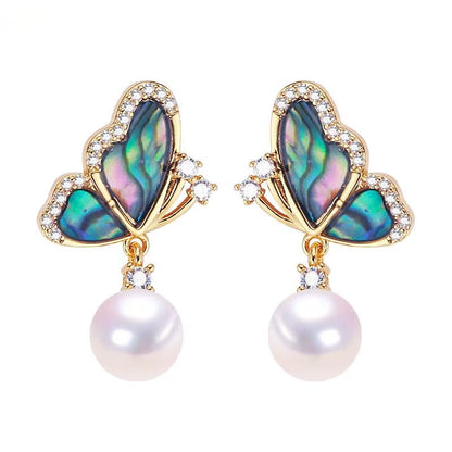 Wholesale Abalone Shell Butterfly 5A Grade Natural Freshwater Pearl Stud Earrings for Women High Quality Jewelry - MCROONS.COM