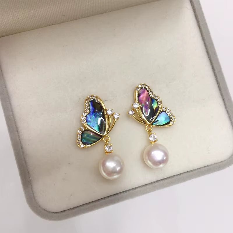 Wholesale Abalone Shell Butterfly 5A Grade Natural Freshwater Pearl Stud Earrings for Women High Quality Jewelry - MCROONS.COM