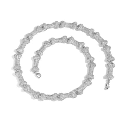 Wholesale Iced Out Neck Chain for Men Hip Hop Silver Bone Cuban Link Chain Necklace Jewelry - MCROONS.COM