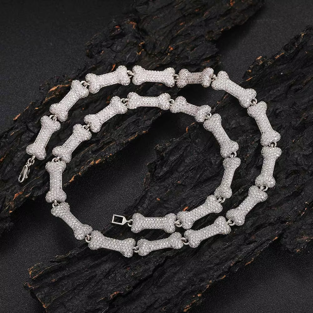 Wholesale Iced Out Neck Chain for Men Hip Hop Silver Bone Cuban Link Chain Necklace Jewelry - MCROONS.COM