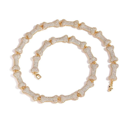 Wholesale Iced Out Neck Chain for Men Hip Hop Silver Bone Cuban Link Chain Necklace Jewelry - MCROONS.COM