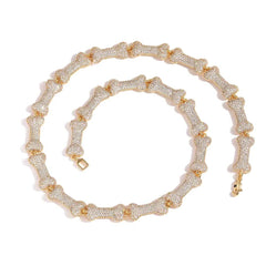 Wholesale Iced Out Neck Chain for Men Hip Hop Silver Bone Cuban Link Chain Necklace Jewelry