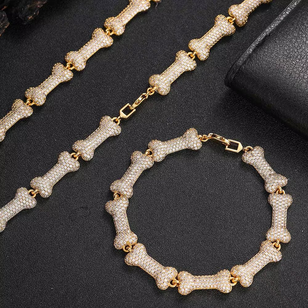 Wholesale Iced Out Neck Chain for Men Hip Hop Silver Bone Cuban Link Chain Necklace Jewelry - MCROONS.COM