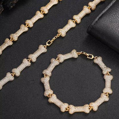 Wholesale Iced Out Neck Chain for Men Hip Hop Silver Bone Cuban Link Chain Necklace Jewelry - MCROONS.COM