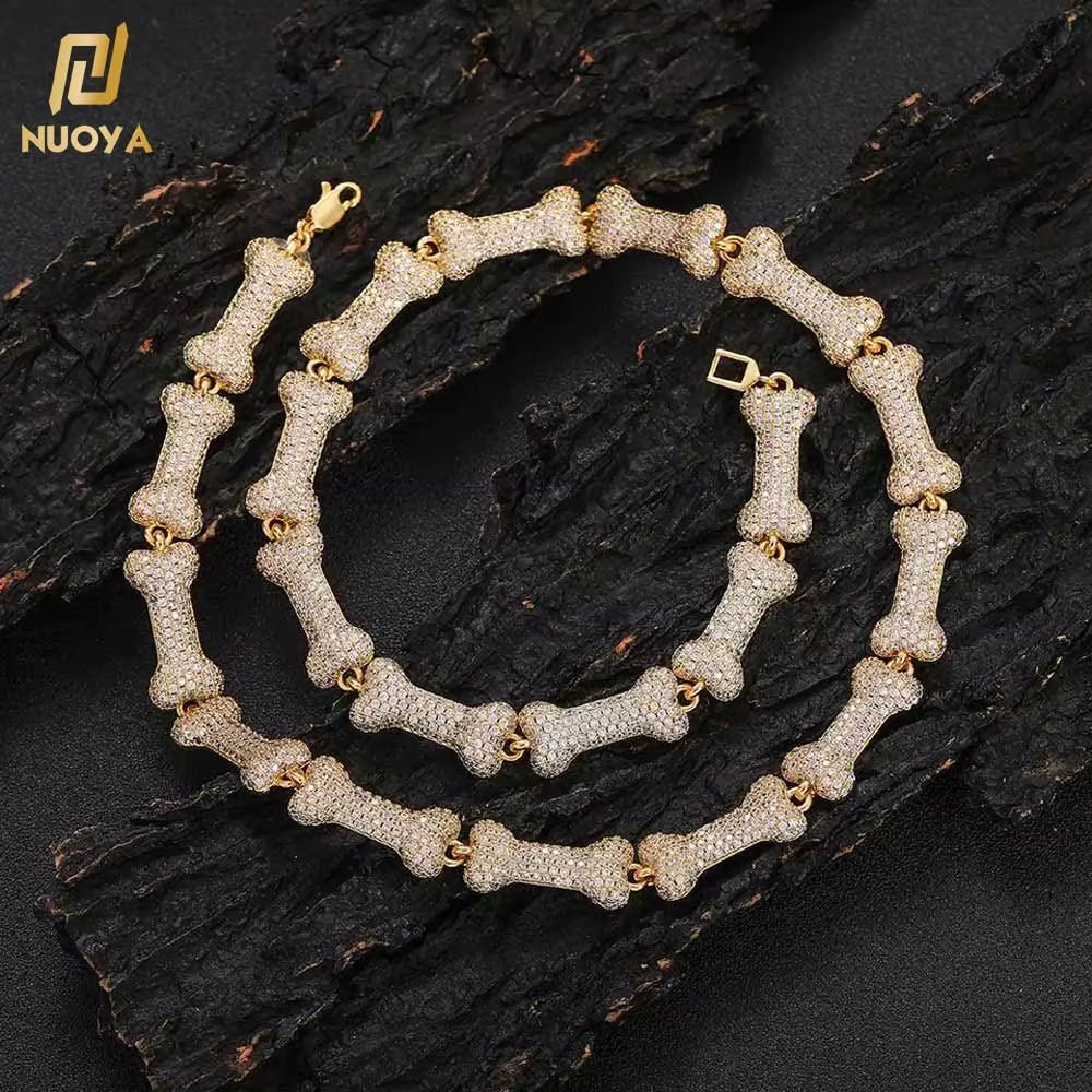 Wholesale Iced Out Neck Chain for Men Hip Hop Silver Bone Cuban Link Chain Necklace Jewelry - MCROONS.COM