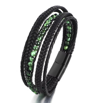 Wholesale Mens Bead Bracelets Stainless Steel Handmade Woven Leather Bracelet Men - MCROONS.COM