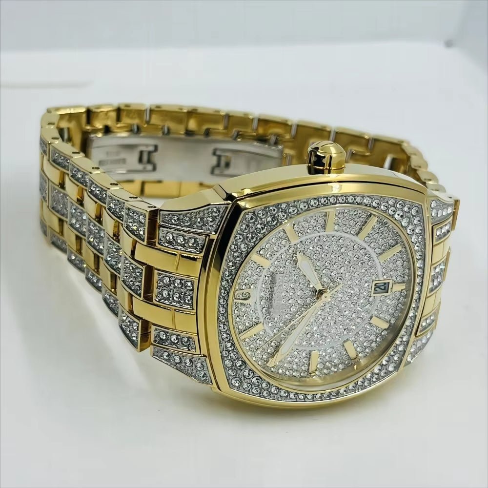 Wholesale Men'S Stainless Steel Watch Rectangle Pave Crystal Cushion - Shaped Case Iced Style 40Mm Dial 22Mm Fashionable - MCROONS.COM