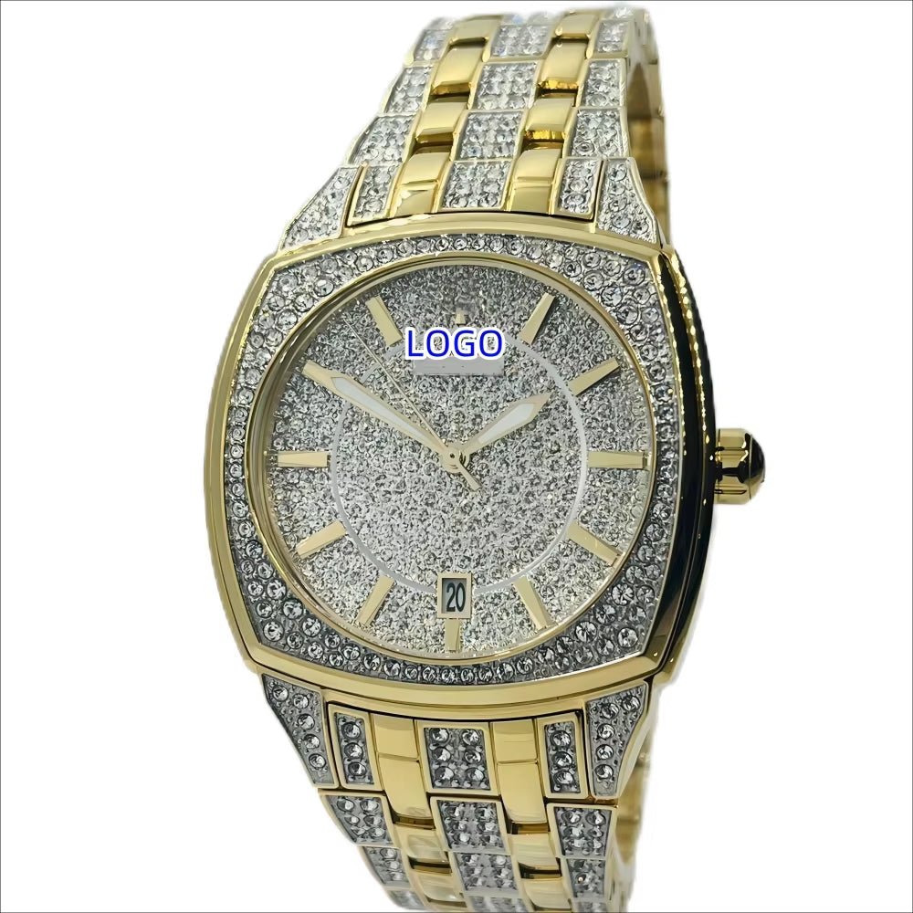 Wholesale Men'S Stainless Steel Watch Rectangle Pave Crystal Cushion - Shaped Case Iced Style 40Mm Dial 22Mm Fashionable - MCROONS.COM